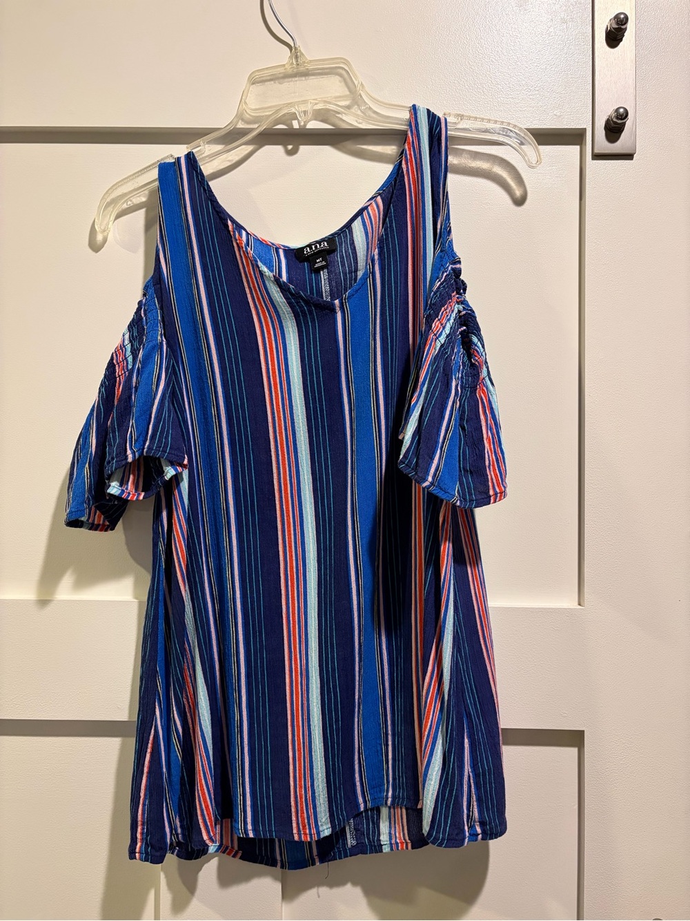 A New Day Blue Multistripe Cold-Shoulder Women's Top